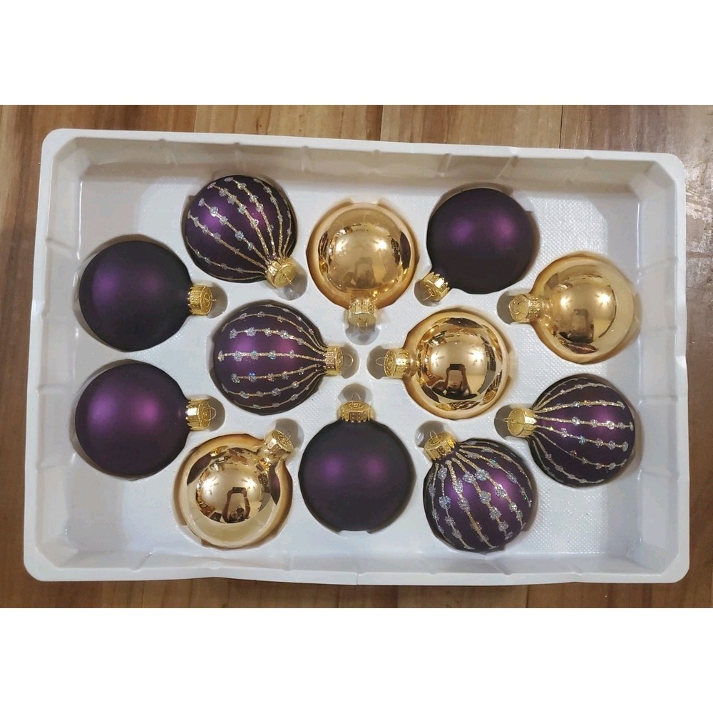 Unique Treasures UT Glass Christmas Ornaments Purple Gold Set of 12 Multi Finish